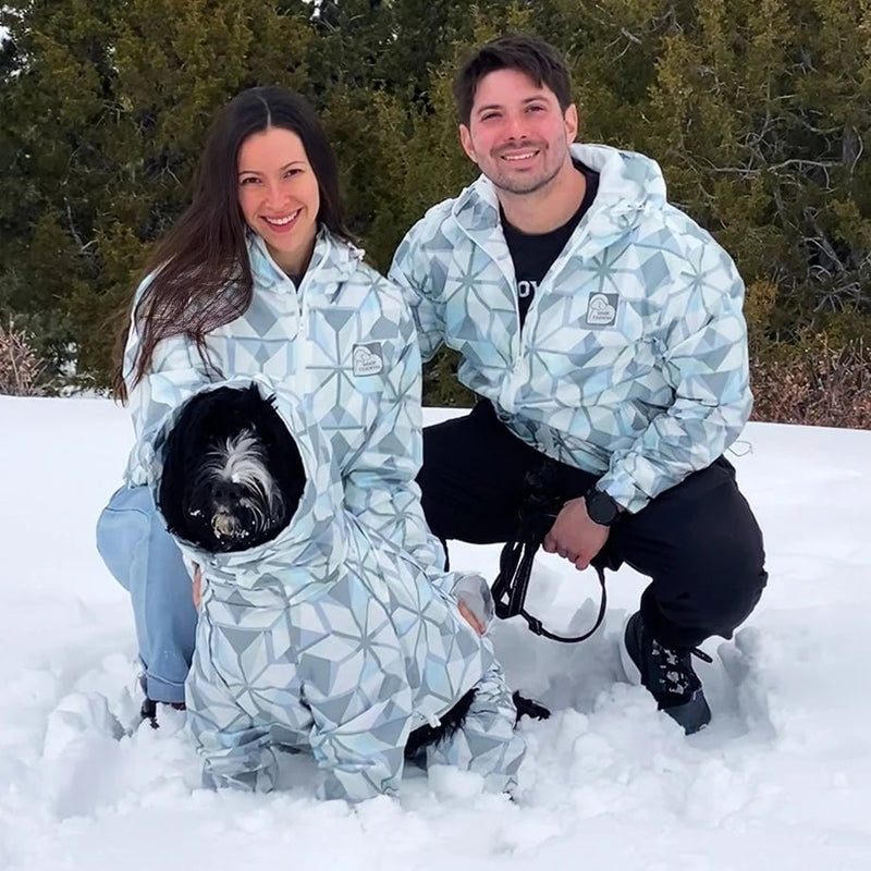 A matching bundle of dog and human gear laid out together