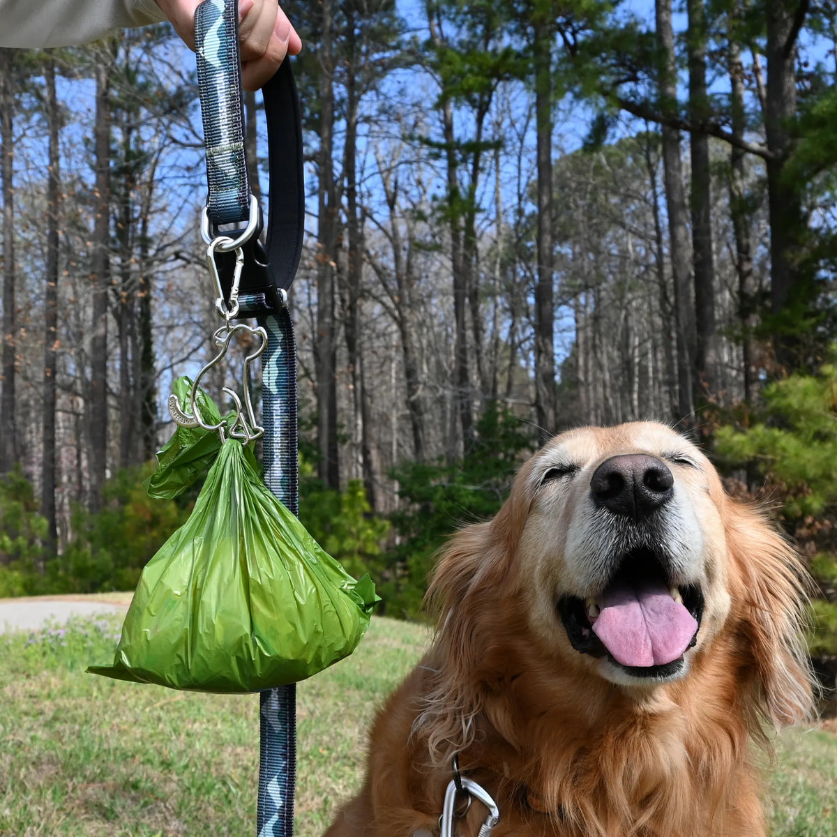 A cuter way to carry tied poop bags.