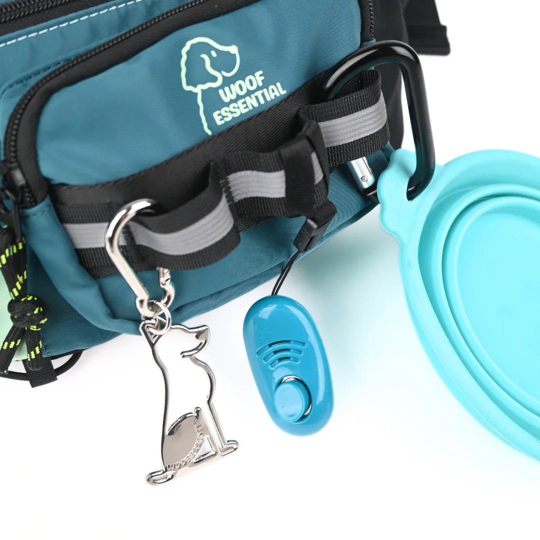 Daisy chain loops on dog walking pack for clip-on accessories