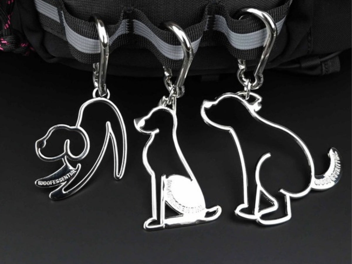 Three Pack'n Carry dog charms clipped to a hip pack
