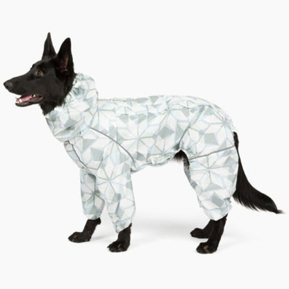 The dog Puddle Jumper raincoat in Overcast, side view 
