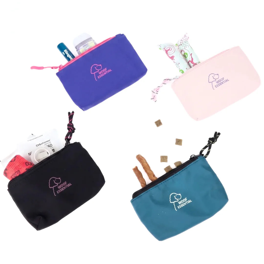 Removable multi-use treat pouch for dog walking bag