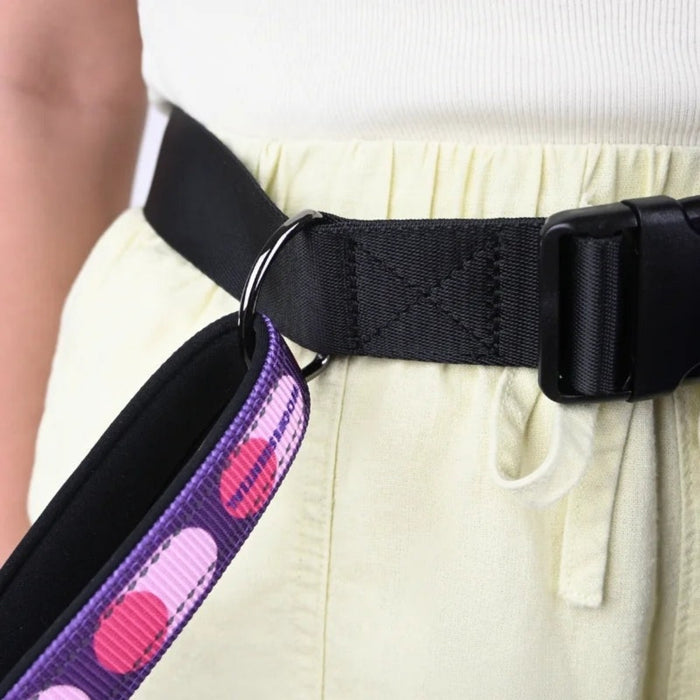Leash clipped to the D-ring on the Sling waist belt