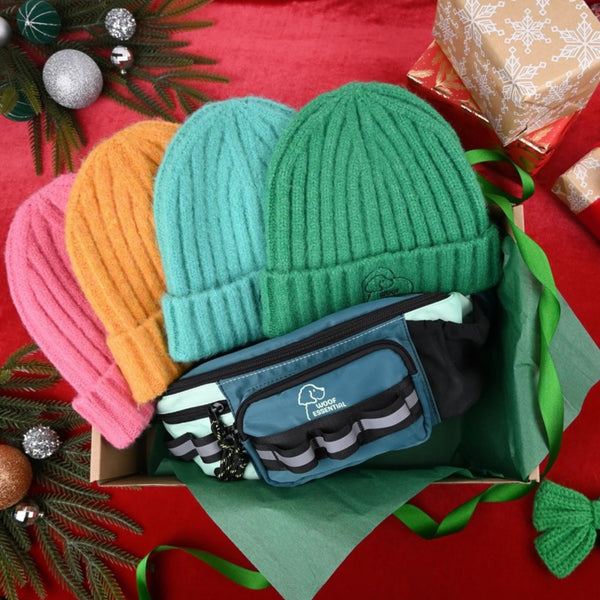 Walk'n Wag Hip Pack and four Puplover beanies in a gift box